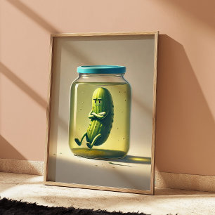 Lustigt Pickle i en Burk Art Print Retro Kitchen A Poster