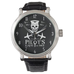 Lustigt pilot Skull Kor-flygplan Pirat Humor Armbandsur