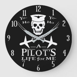 Lustigt pilot Skull Kor-flygplan Pirat Humor Stor Klocka