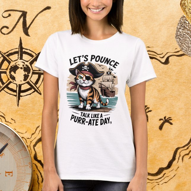 Lustigt Pirat Cat Låt oss Pouns prata som en mörda T Shirt (Skapare uppladdad)