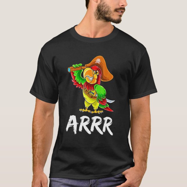 Lustigt Pirat-papegoja med Saber Halloween Costume T Shirt (Framsida)