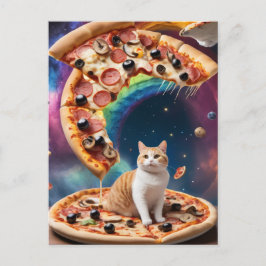 Lustigt Pizza Cat i rymden Flytande Pizzas Vykort