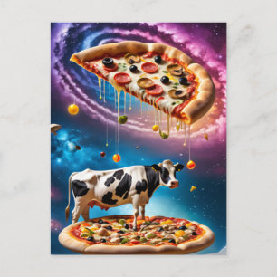 Lustigt Pizza Cow i rymden Vykort