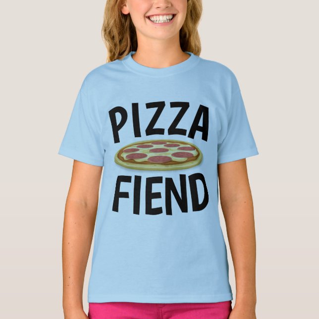 Lustigt PIZZA T-shirts, PIZZA FIEND T Shirt (Framsida)