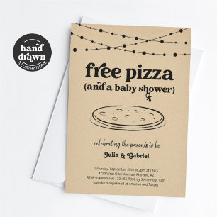 Lustigt Pizza-tema Ett par babybildsinbjudningar Inbjudningar