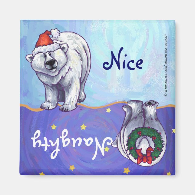 Lustigt Polar Bear Naughty Nice Helgdag Magnet (Framsidan)