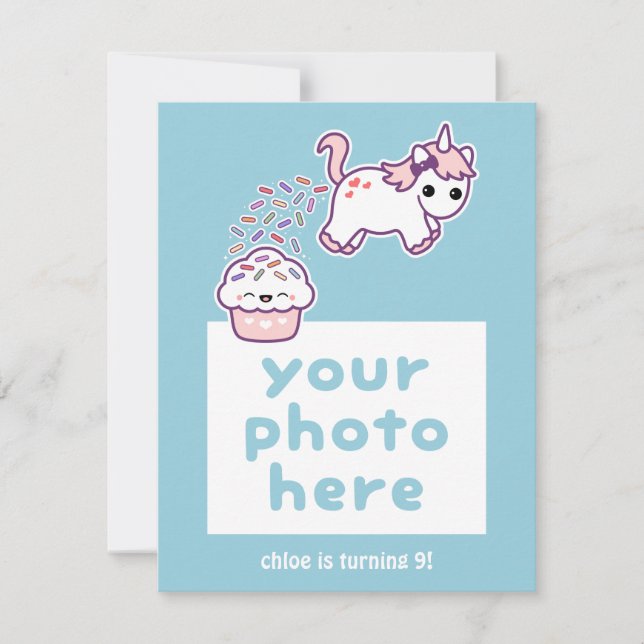 Lustigt pooping Unicorn Photo Birthday-inbjudninga Inbjudningar (Framsida)