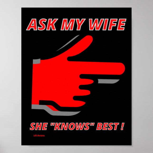 Lustigt poster "ASK MY WIFE.." (Framsidan)