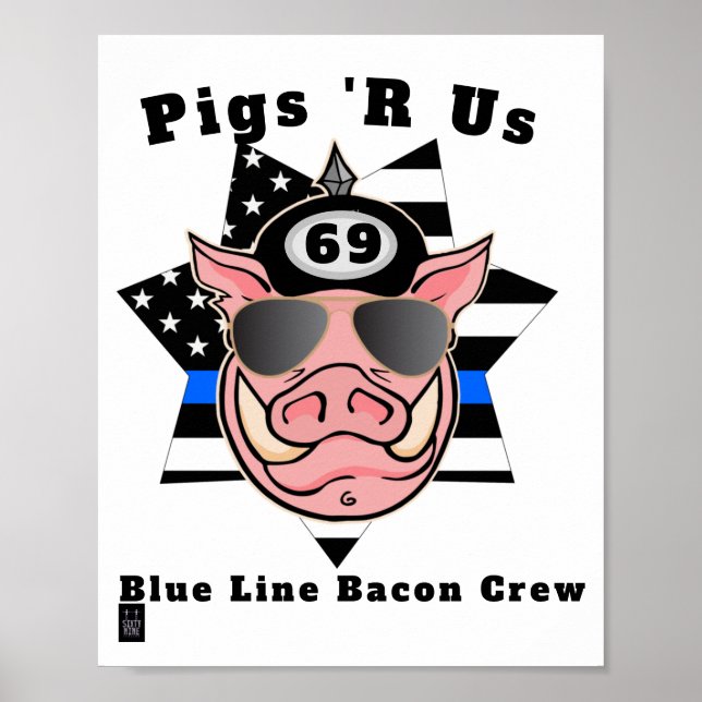 Lustigt poster "grisar'r us" "blå backbackbesättni (Framsidan)