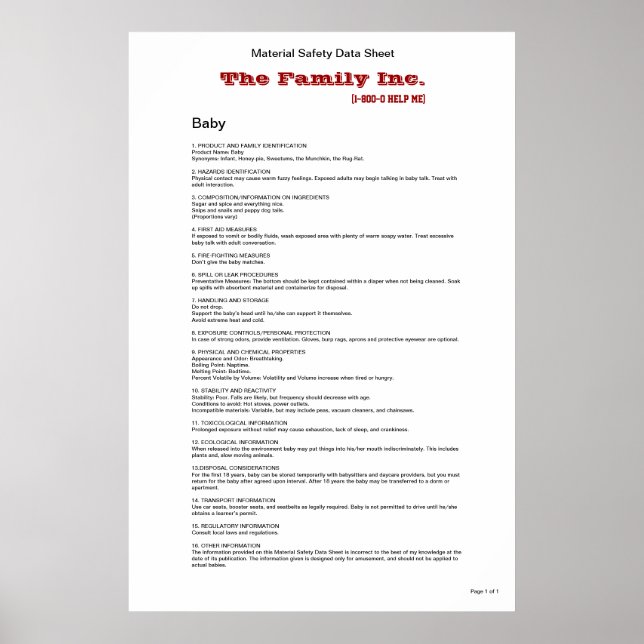 Lustigt poster i Baby MSDS (Framsidan)