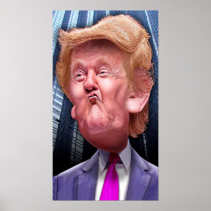 Lustigt poster med karikatyr av Donald Trump