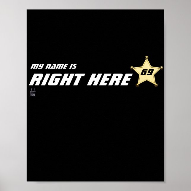 Lustigt poster "Min namn är höger här" (Framsidan)