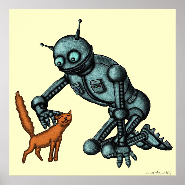 Lustigt poster robot- och kattkonst (Framsidan)