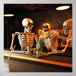 Lustigt poster Skelletons i pub