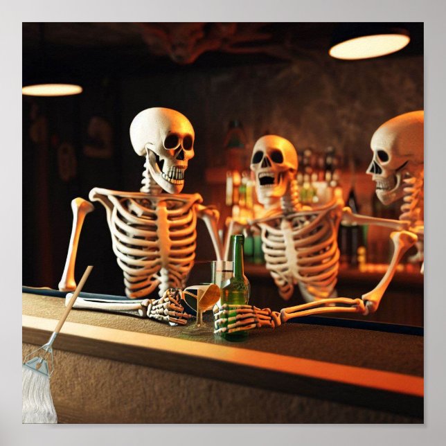 Lustigt poster Skelletons i pub (Framsidan)