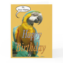 Lustigt pratande Parrot Birthday Cust. Kort för hä