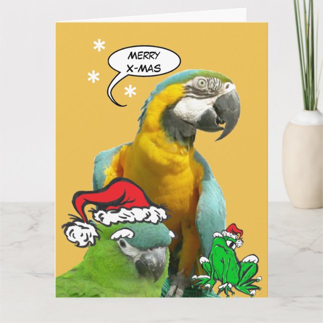 Lustigt pratking Parrot Merry X-Mas-hälsningskort Kort (Framsida)