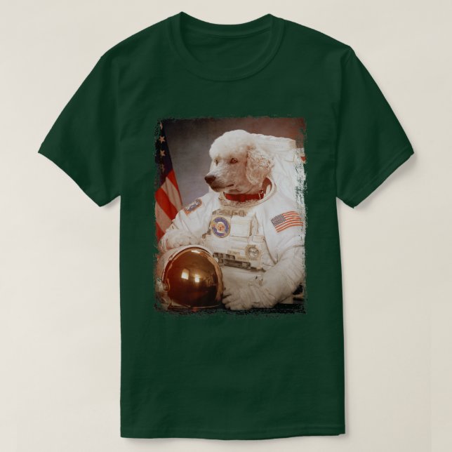 Lustigt Pudel Astronaut Måne Space Uppdrag djur A T Shirt (Design framsida)