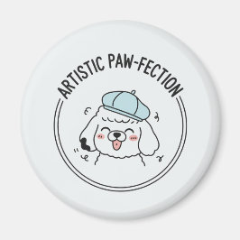 Lustigt Pudel Tecknad Illustration med Blue Beret Magnet