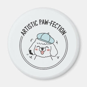 Lustigt Pudel Tecknad Illustration med Blue Beret Magnet