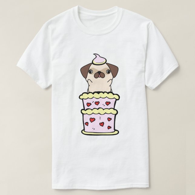 Lustigt pug-hoppande ur en kaka t shirt (Design framsida)