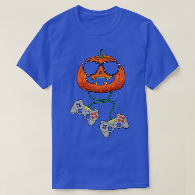 Lustigt Pumpkin Gamer, Fall Pumpkin Video Gaming L T Shirt (Design framsida)