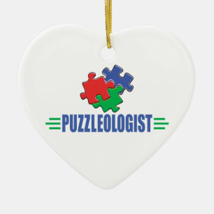 Lustigt pussel julgransprydnad keramik