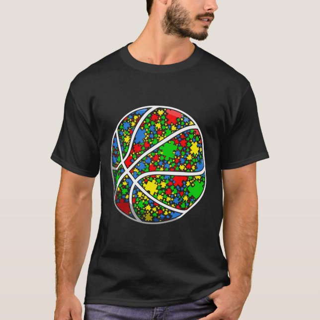 Lustigt Puzzle Basketball Autism Awareness Manar K T Shirt (Framsida)