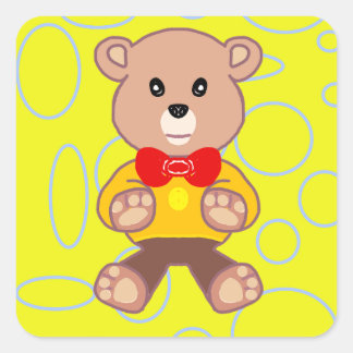 Lustigt Quirky Cute Bowtie Bear på Gult Sticker Fyrkantigt Klistermärke
