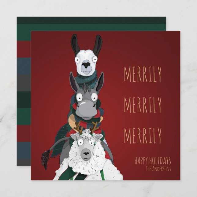 Lustigt Quirky "Merrily Merrily Merrily" Festive R Julkort (Fram/baksida)