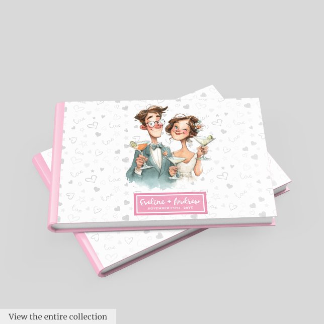 Lustigt Quirky-par Bröllop Guest Bok Watercolor (Funny Quirky Couple Wedding Guest Book Watercolor)