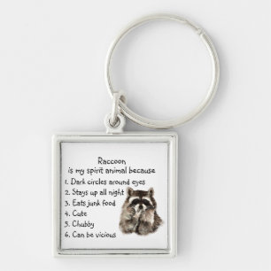 Lustigt Raccoon Spirit Animal Humor Cute Watercolo Fyrkantig Silverfärgad Nyckelring