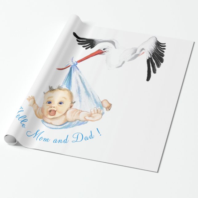 Lustigt radbyte Papper stork som transporterar Bab Presentpapper (Utrullad)