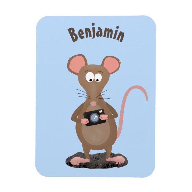 Lustigt råtta med kamerans tecknad illustration magnet (Vertikal)