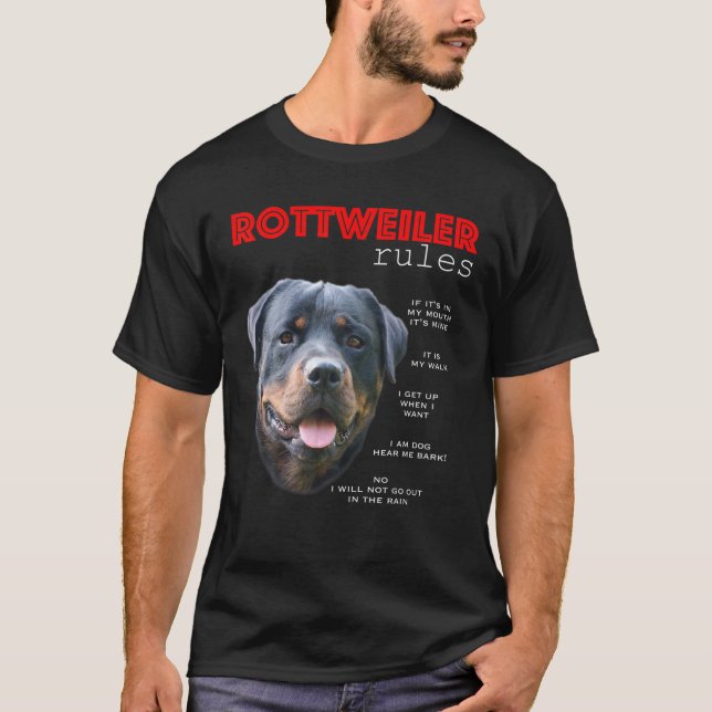 Lustigt Regler för ägaren av en Rottweiler T Shirt (Framsida)