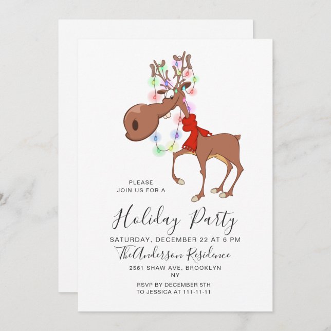 Lustigt Reindeer Helgdag jul Kväll Party Inbjudningar (Fram/baksida)