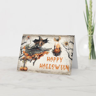 Lustigt retro Halloween-skämtsam häxa Kort