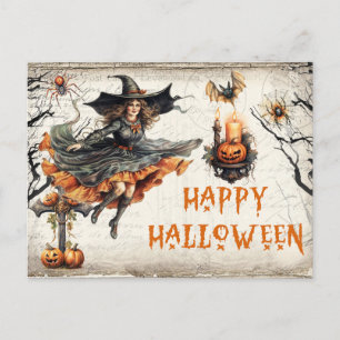Lustigt retro Halloween-skämtsam häxa Vykort