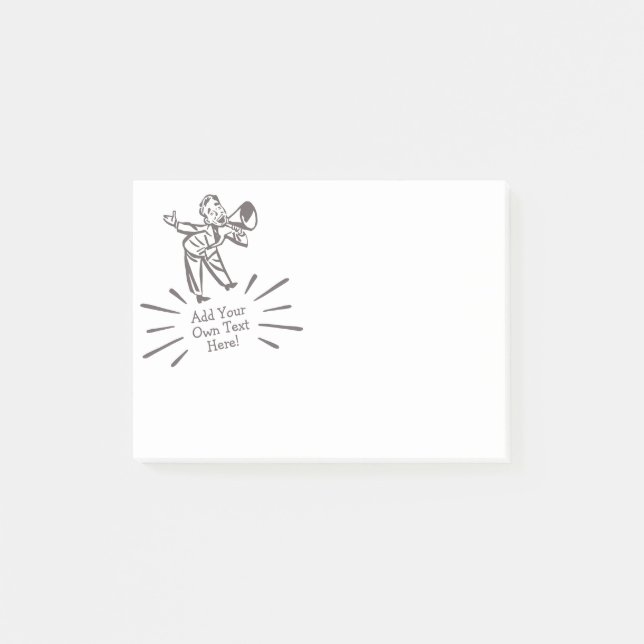 Lustigt Retro Megaphone Man sänder ditt meddelande Post-it Block (Framsida)