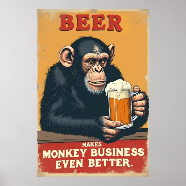 Lustigt Retro Monkey Beer Art - gör monopolliska a Poster (Framsidan)
