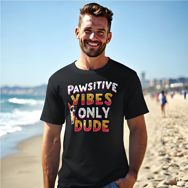 Lustigt Retro 'Pawsitive Vibes Only Boy Black T Shirt (Black Pawsitive Vibes Only Dude Retro T-Shirt. )