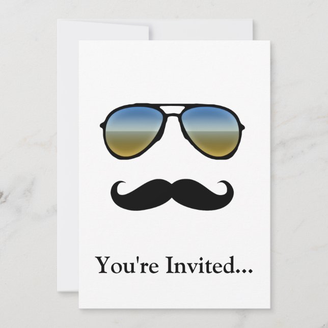 Lustigt Retro Sunglass med mustache Inbjudningar (Framsida)