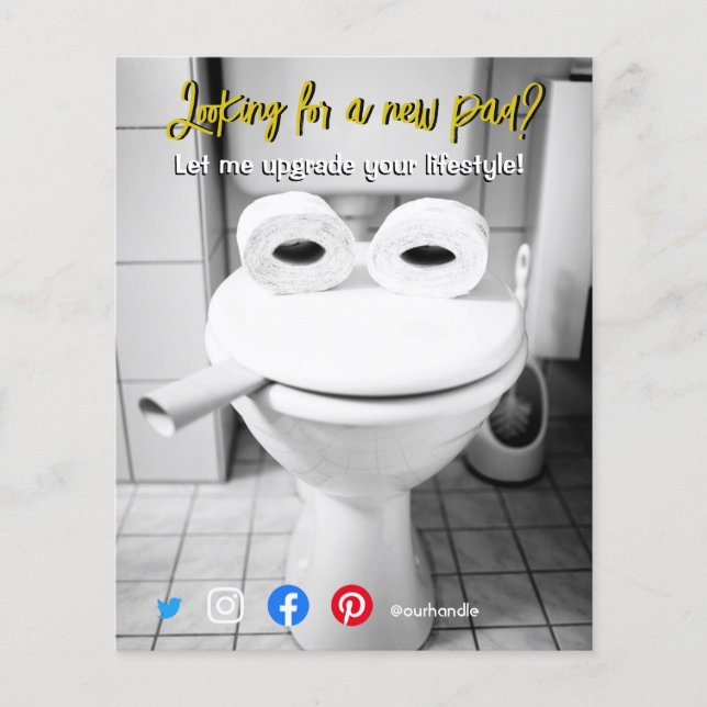 Lustigt riktigt gods-vykort, kramad toalett flygblad (Framsidan)