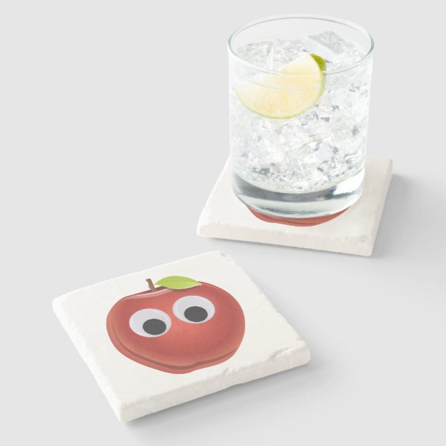 Lustigt rödäpple med Googly Ögon Stenunderlägg (Sidan)