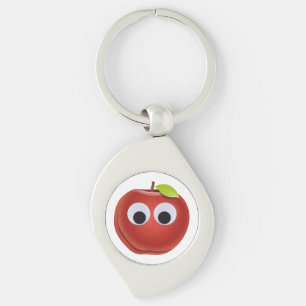 Lustigt rödäpple med Googly Ögon Swirl Silverfärgad Nyckelring