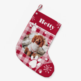 Lustigt rödflanus-hund-foto Jul Liten Julstrumpa