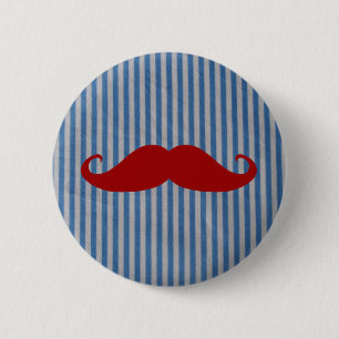 Lustigt rödmustache och blå vit Rand Knapp