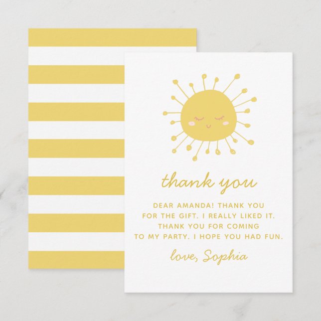 Lustigt roligt gult sol. Sunshine barns födelsedag Tack Kort (Fram/baksida)