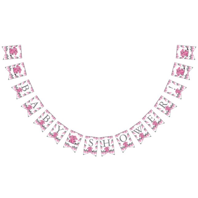 Lustigt Rosa Chevron Fånig Cute Baby Elephant Vimplar (Alla)