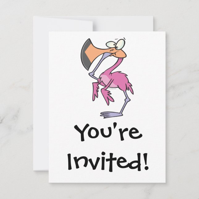 Lustigt rosa flamingo med mul i munnen inbjudningar (Framsida)